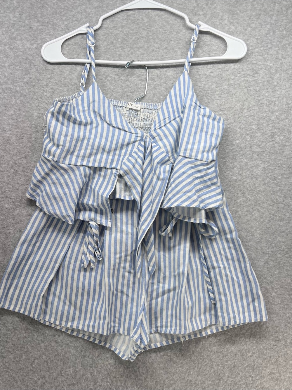 Light Blue & White Striped Tie-Front Ruffle Camisole